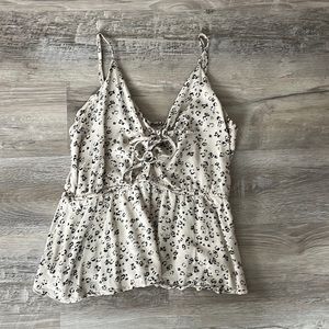 Maurices| Cream and Black Animal Print Lace Up Flared TankTop| Medium